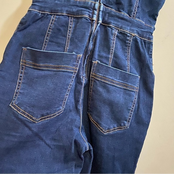 New! Free People curvy Sydney denim halter neck flare leg jumpsuit 28039 - Picture 14 of 16